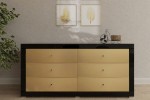 Komoda Golden Black z 6 szufladami Kolekcja Golden LKG-B6 ( złoty front, czarne szkło )