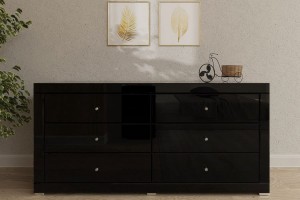 Komoda lustrzana z 6 szufladami Kolekcja Black&White KLC-6 ( szkło czarne )
