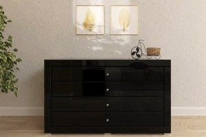 Komoda lustrzana z 4 szufladami Kolekcja Black&White KLC-4 ( szkło czarne )