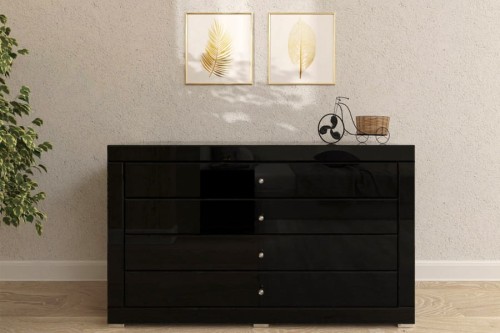 Komoda lustrzana z 4 szufladami Kolekcja Black&White KLC-4 ( szkło czarne ) - aranżacja