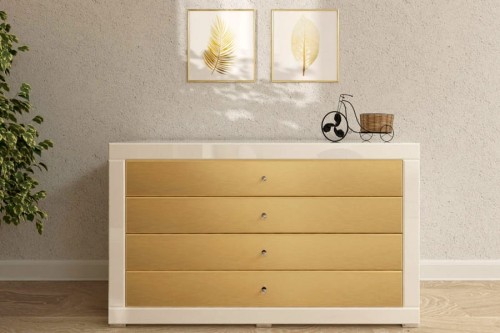Komoda Golden White LKG-W6 Kolekcja Golden ( złoty front, białe szkło ) - aranżacja