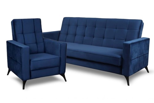 Zestaw wypoczynkowy WEST ( kanapa z dwoma fotelami ) - bryłą, front, bok