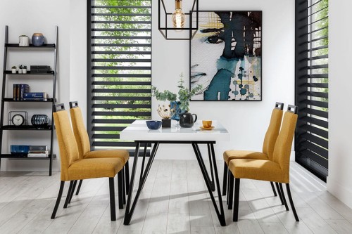 Stół rozkładany NATAN 90x140-275 cm ( blat LACOBEL / buk - dąb ) krzesło KATE - aranżacja