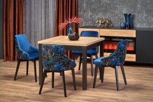 Stół rozkładany TIAGO KWADRAT 90-125/90 blat: dąb craft, nogi: czarny