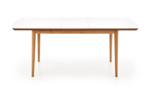 Stół rozkładany BRADLEY 140-185x80x75 cm - blat - biały mat, nogi - dąb lefkas