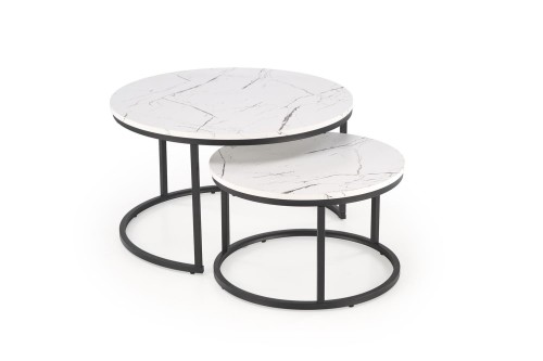 Zestaw 2 ław JAVA - biały marmur / czarny