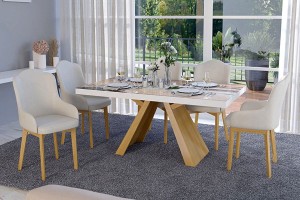 Stół rozkładany PLANK 90x160-260 cm ( blat GRAFIKA - buk, dąb ) - BOMAR MEBLE