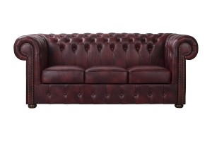 Sofa trzyosobowa skórzana wiśnowa Chesterfield King - ROYAL SOFA