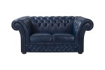 Sofa dwuosobowa skórzana Dubaj blue Chesterfield Hampton - ROYAL SOFA