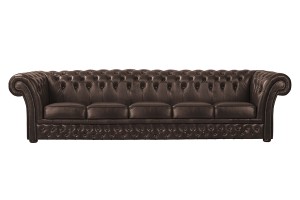 Sofa pięcioosobowa skórzana brązowa Chesterfield Hampton - ROYAL SOFA