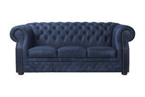 Sofa skórzana trzyosobowa Dubaj Blue Chesterfield Manchester - ROYAL SOFA