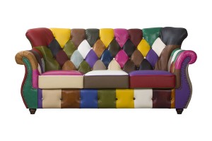 Sofa skórzana trzyosobowa wielokolorowa Chesterfield Patchwork Londyn - ROYAL SOFA 